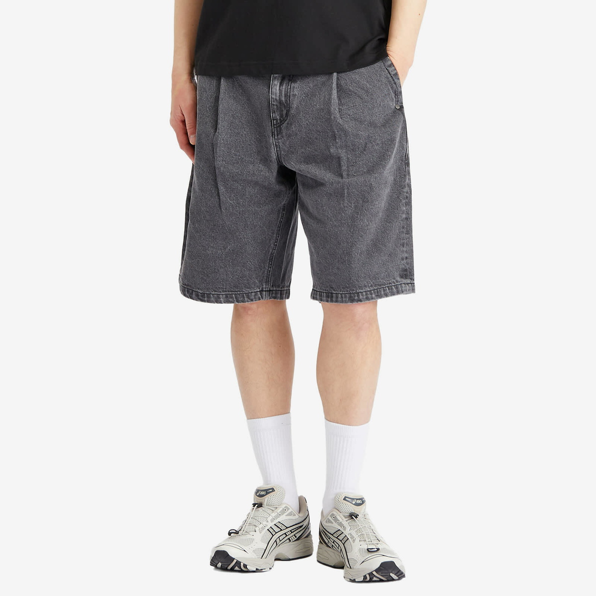 Dime Men's Pleated Denim Shorts in Faded Black