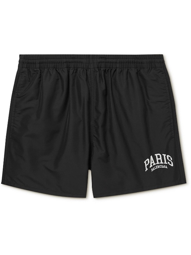 Photo: Balenciaga - Paris Straight-Leg Short-Length Logo-Embroidered Swim Shorts - Black