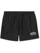 Balenciaga - Paris Straight-Leg Short-Length Logo-Embroidered Swim Shorts - Black