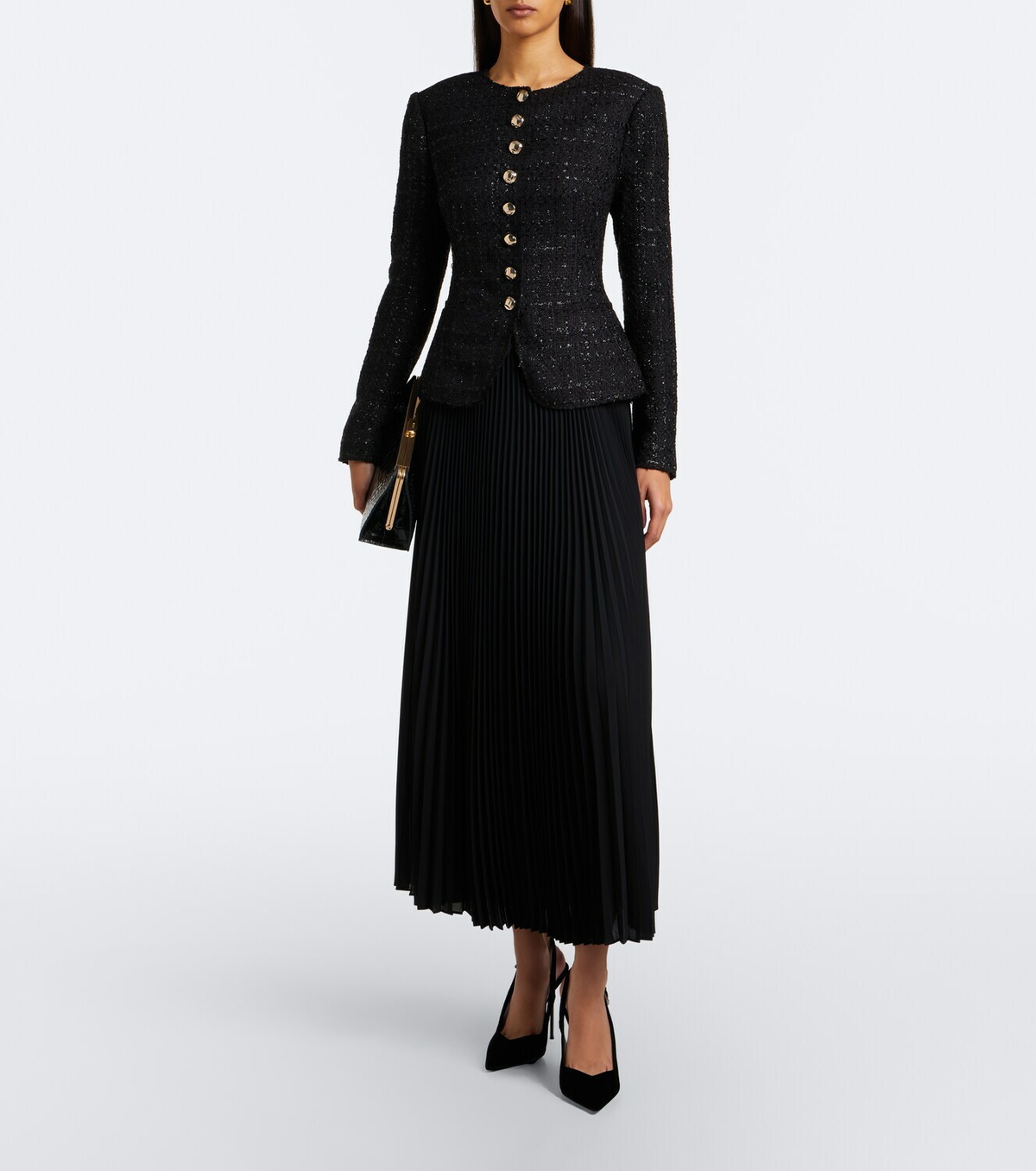 Simkhai Claudina pleated tweed lamé blazer dress