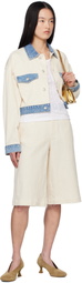 Moschino Jeans Beige & Blue Textured Cotton Hemp Jacket
