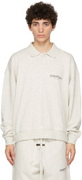 Essentials Grey Logo Long Sleeve Polo