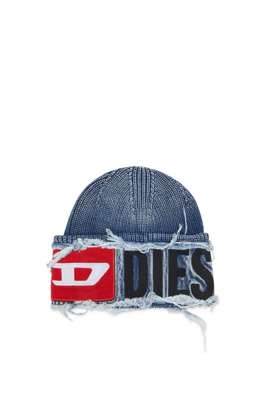 Photo: Diesel Denim effect beanie with bold patch detail - Knit caps - Unisex - Blue