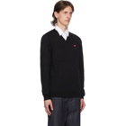 Comme des Garcons Play Black and Red Heart Patch V-Neck Sweater