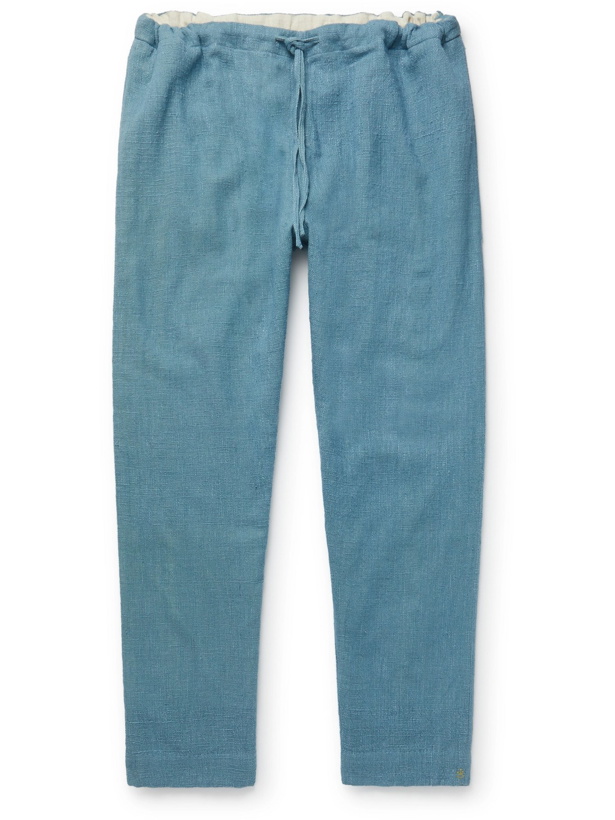 Photo: 11.11/ELEVEN ELEVEN - Tapered Slub Cotton Drawstring Trousers - Blue - UK/US 30