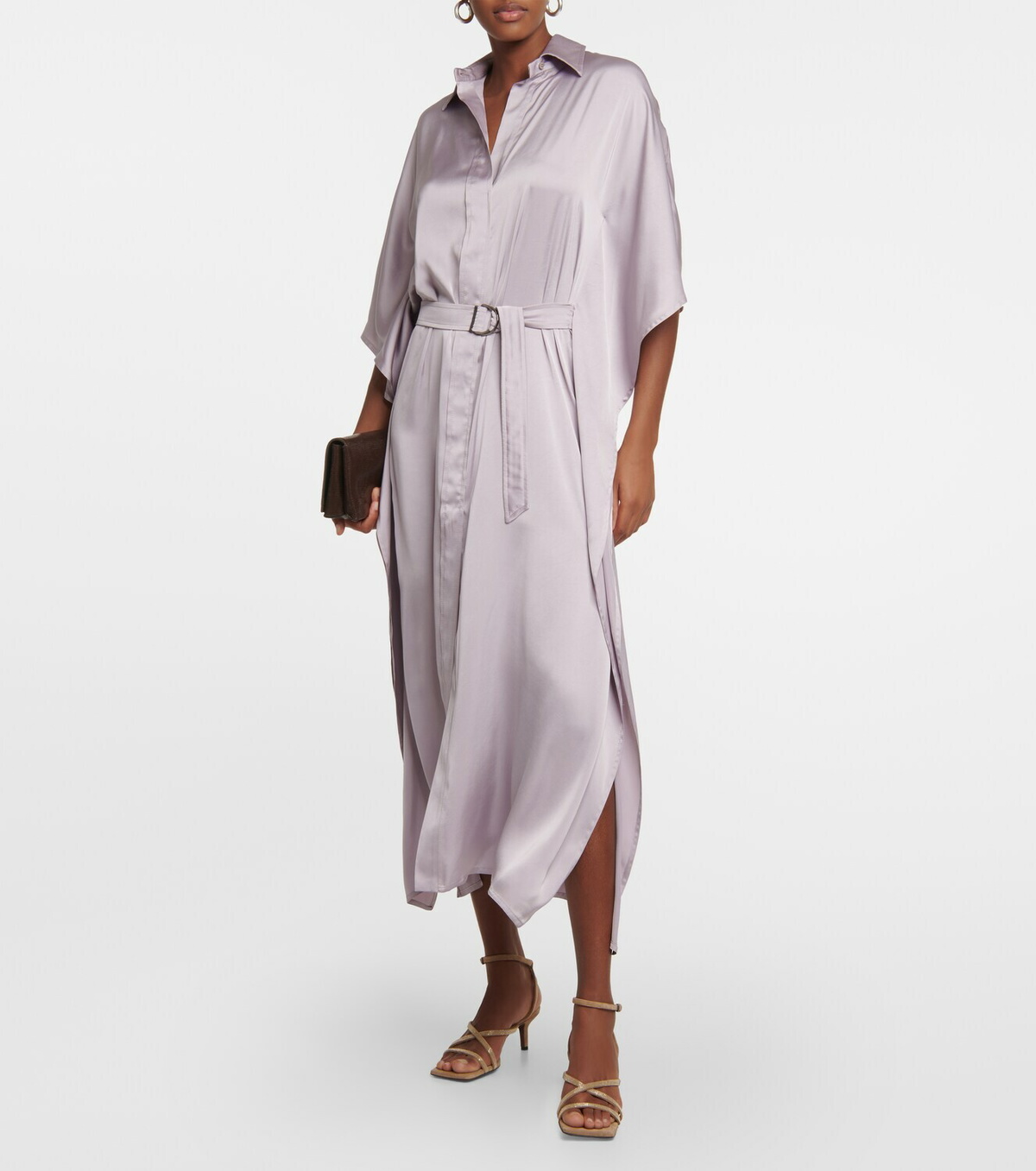 Brunello Cucinelli - Satin belted shirt dress