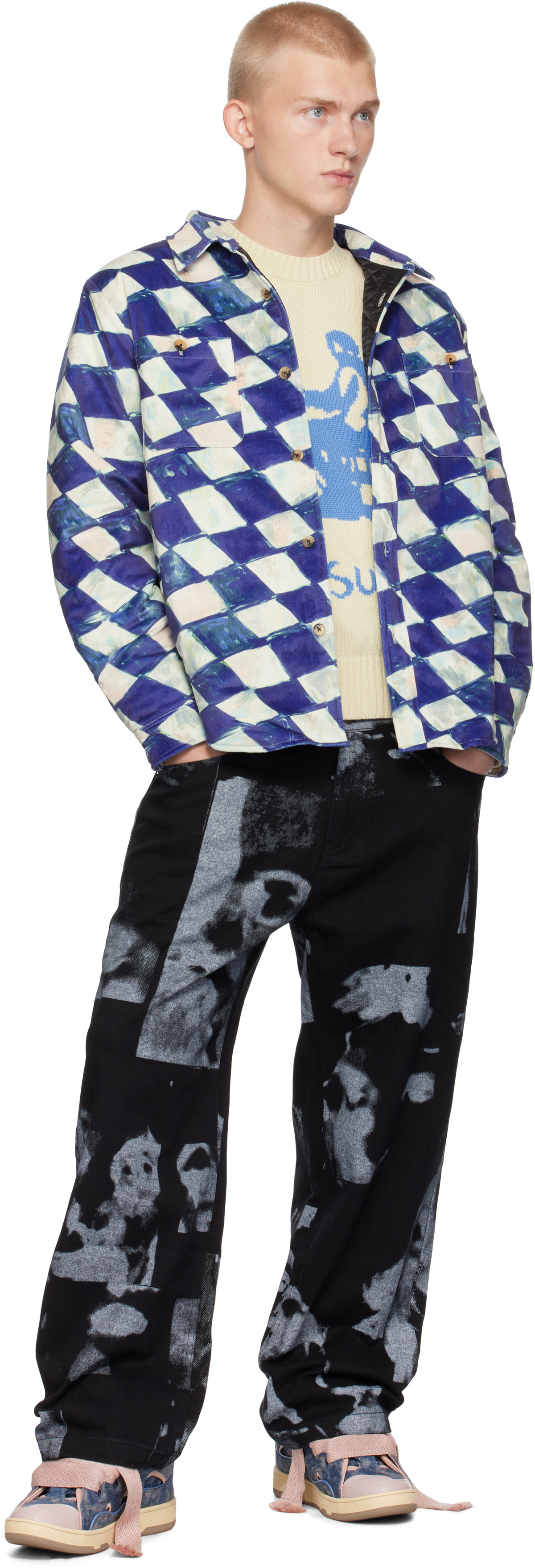 KidSuper Blue Moleskin Checkered Overshirt