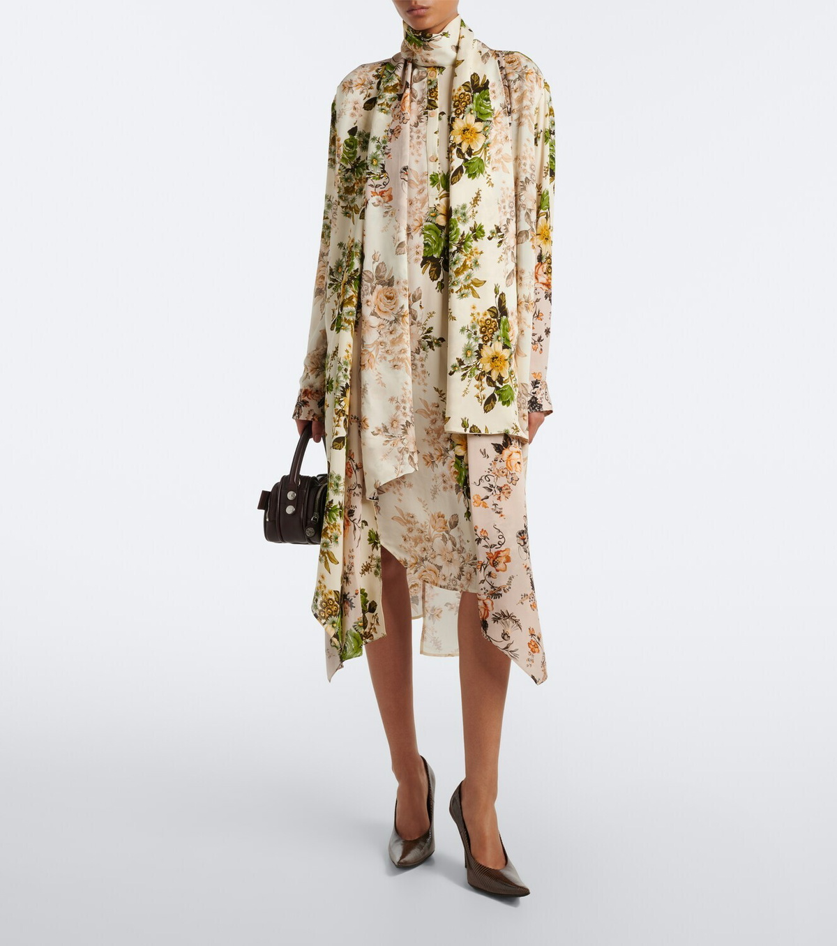 Acne Studios Tie-neck floral silk georgette midi dress