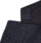 Kingsman - Slim-Fit Faux Suede-Trimmed Herringbone Wool Blazer - Blue