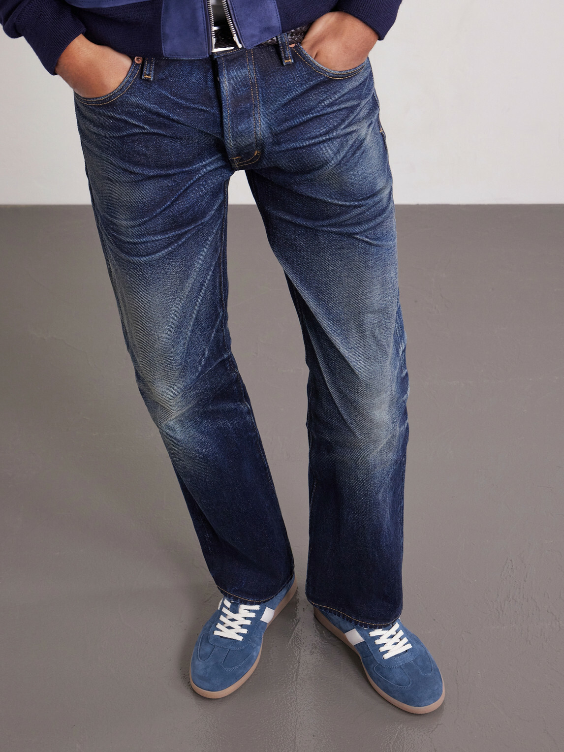 TOM FORD - Archer Leather-Trimmed Suede Sneakers - Blue