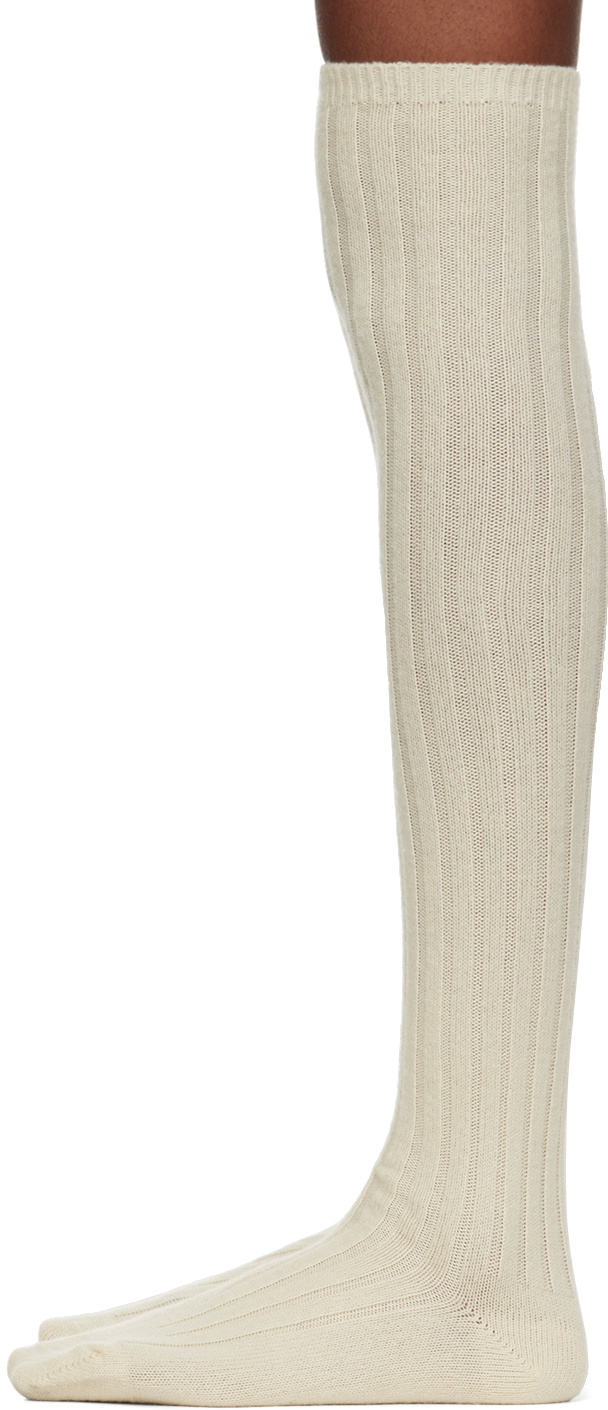 AURALEE Off-White Cashmere Low Gauge Knee-high Socks