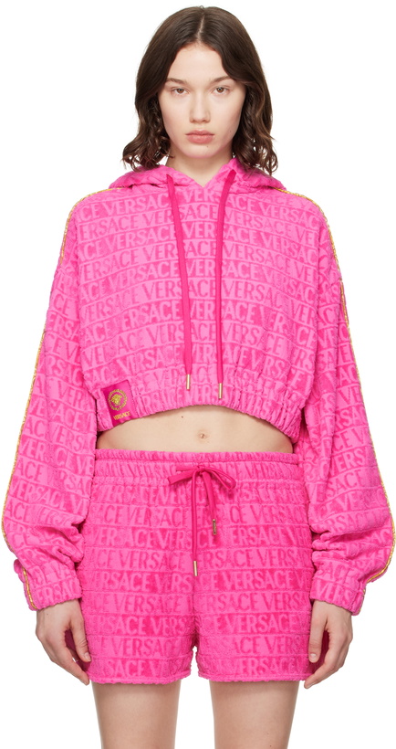 Photo: Versace Pink 'I Heart Baroque' Crop Hoodie