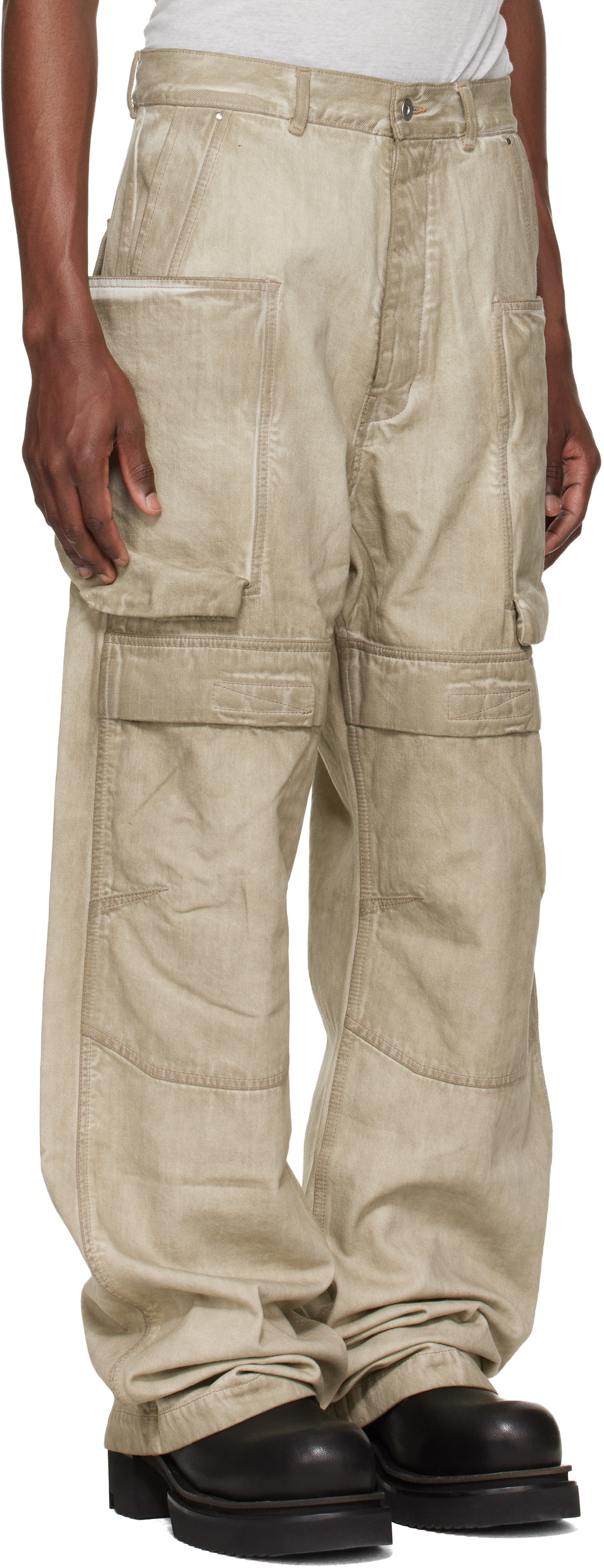 Rick Owens DRKSHDW Beige Temple Stefan Denim Cargo Pants