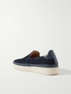 Mulo - Leather-Trimmed Suede Slip-On Sneakers - Blue