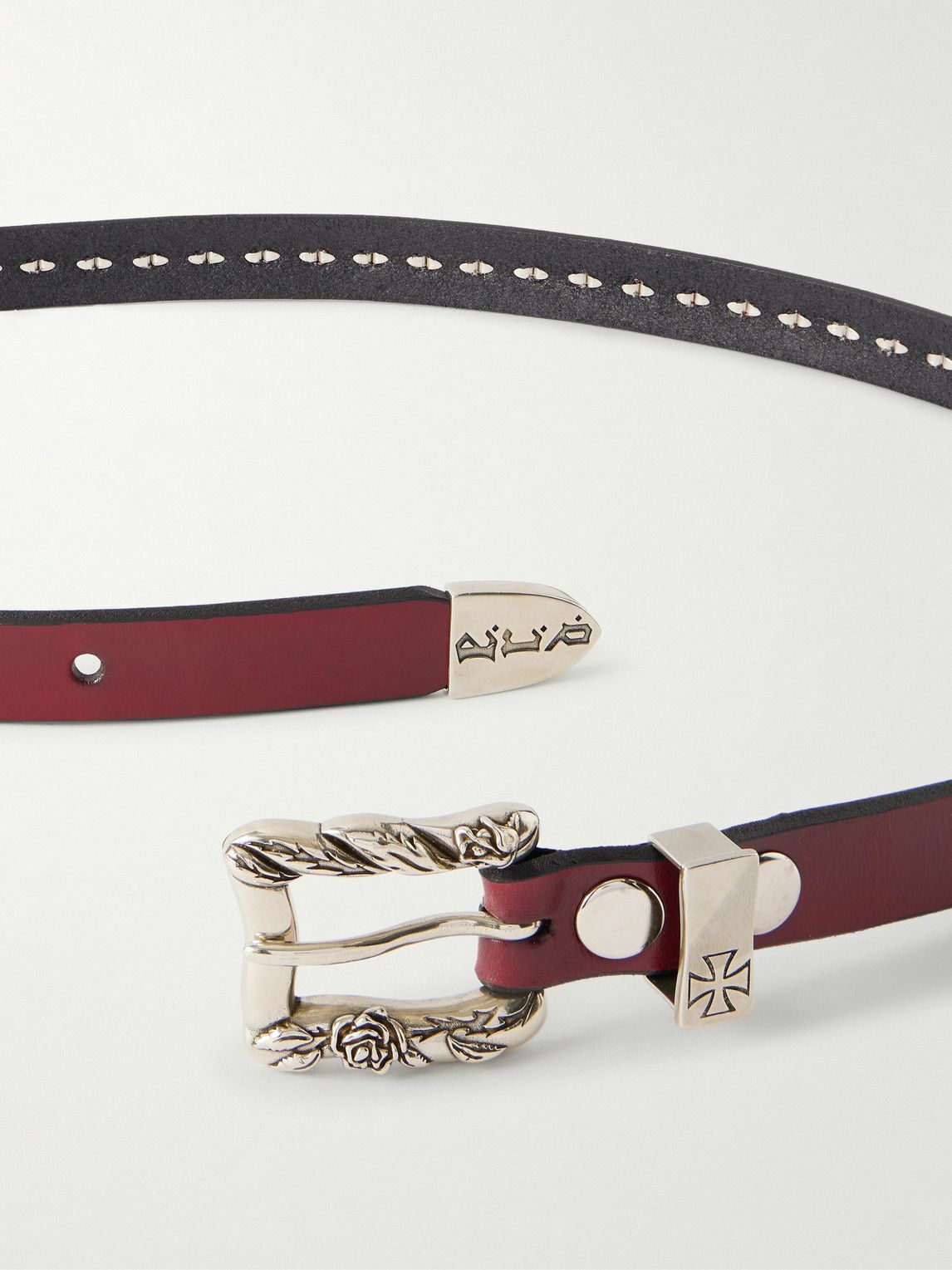 Enfants Riches Déprimés - 2cm Logo-Embossed Studded Leather Belt - Burgundy