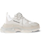 Balenciaga - Triple S Clear Sole Mesh, Nubuck and Leather Sneakers - Men - White