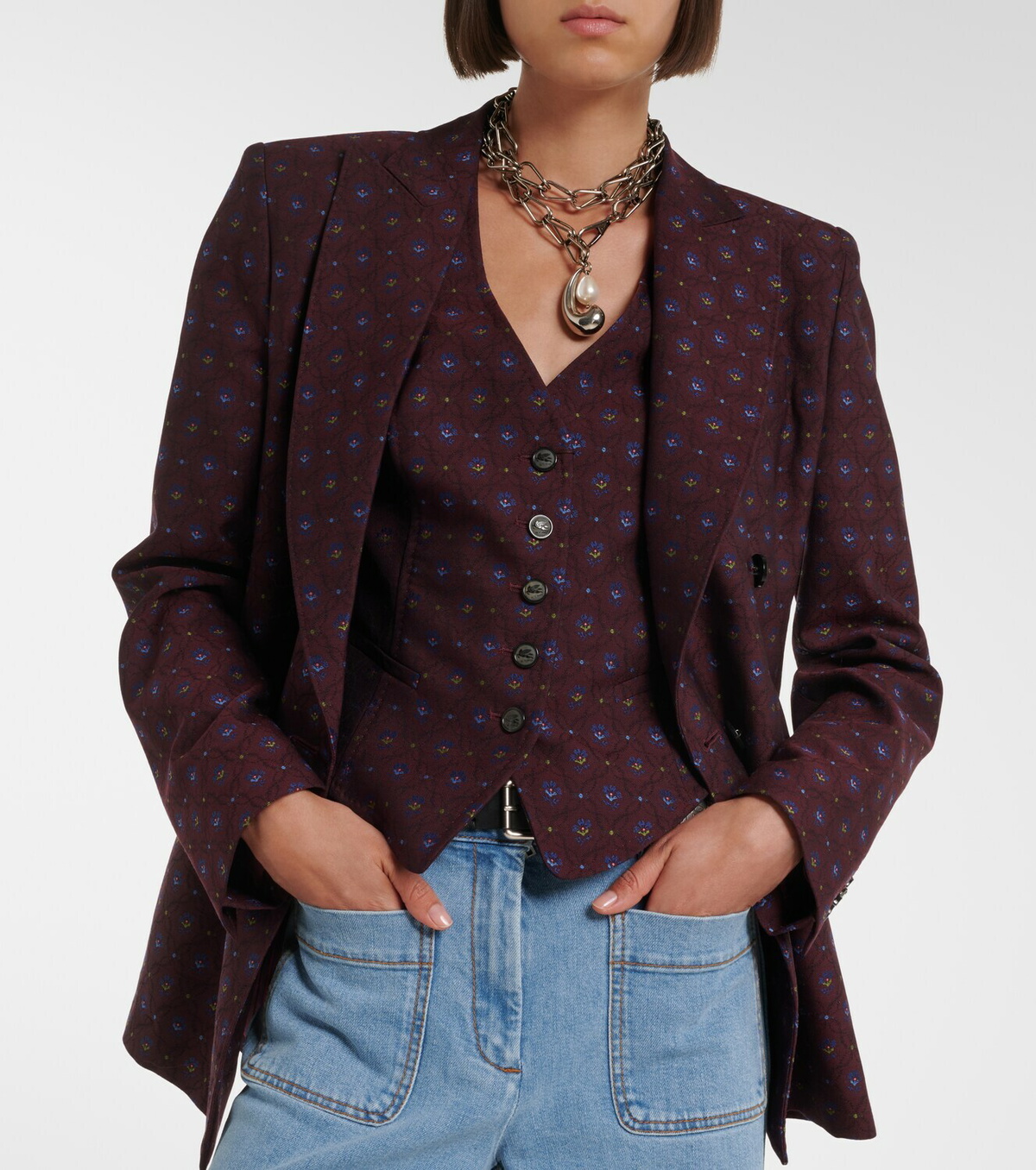 Etro Floral wool and cotton jacquard vest