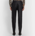 SAINT LAURENT - Black Slim-Fit Wool and Silk-Blend Jacquard Trousers - Black