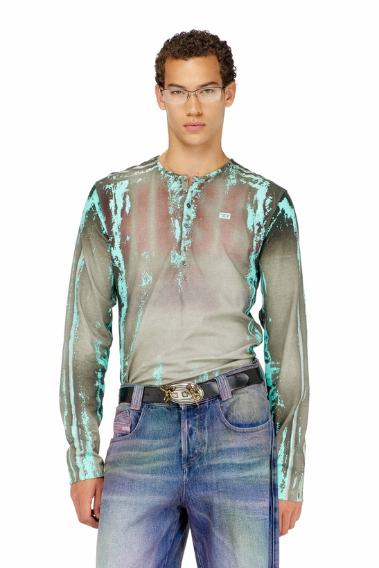 Photo: Diesel Grandad T-shirt in cracked leather-effect jersey - T-Shirts Mens in Green