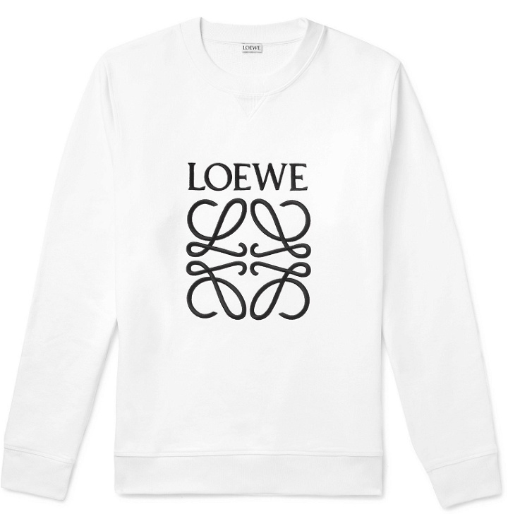 Photo: Loewe - Slim-Fit Logo-Embroidered Loopback Cotton-Jersey Sweatshirt - White