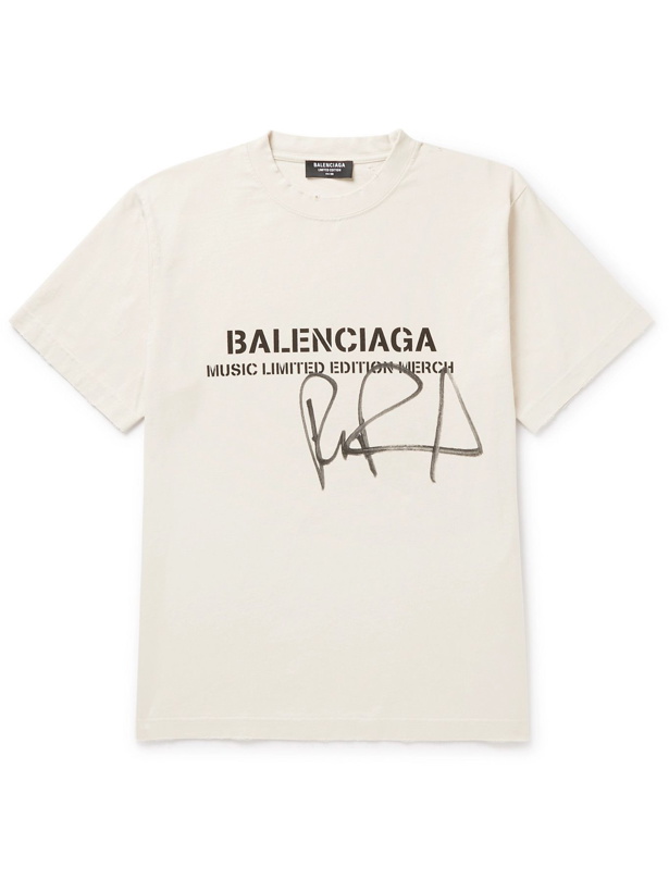 Photo: Balenciaga - RuPaul Slim-Fit Distressed Printed Cotton-Jersey T-Shirt - Neutrals