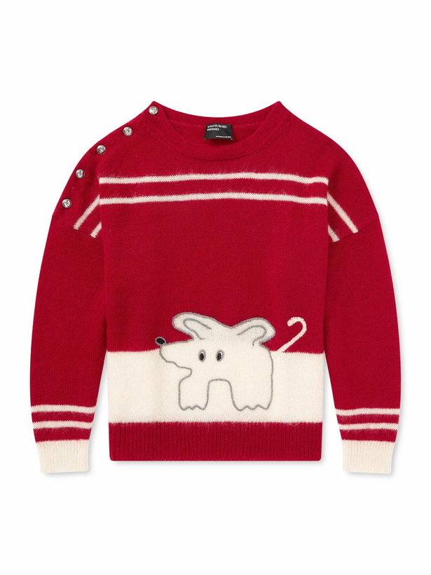 Photo: Enfants Riches Déprimés - Rat Embroidered Striped Mohair and Silk-Blend Sweater - Red