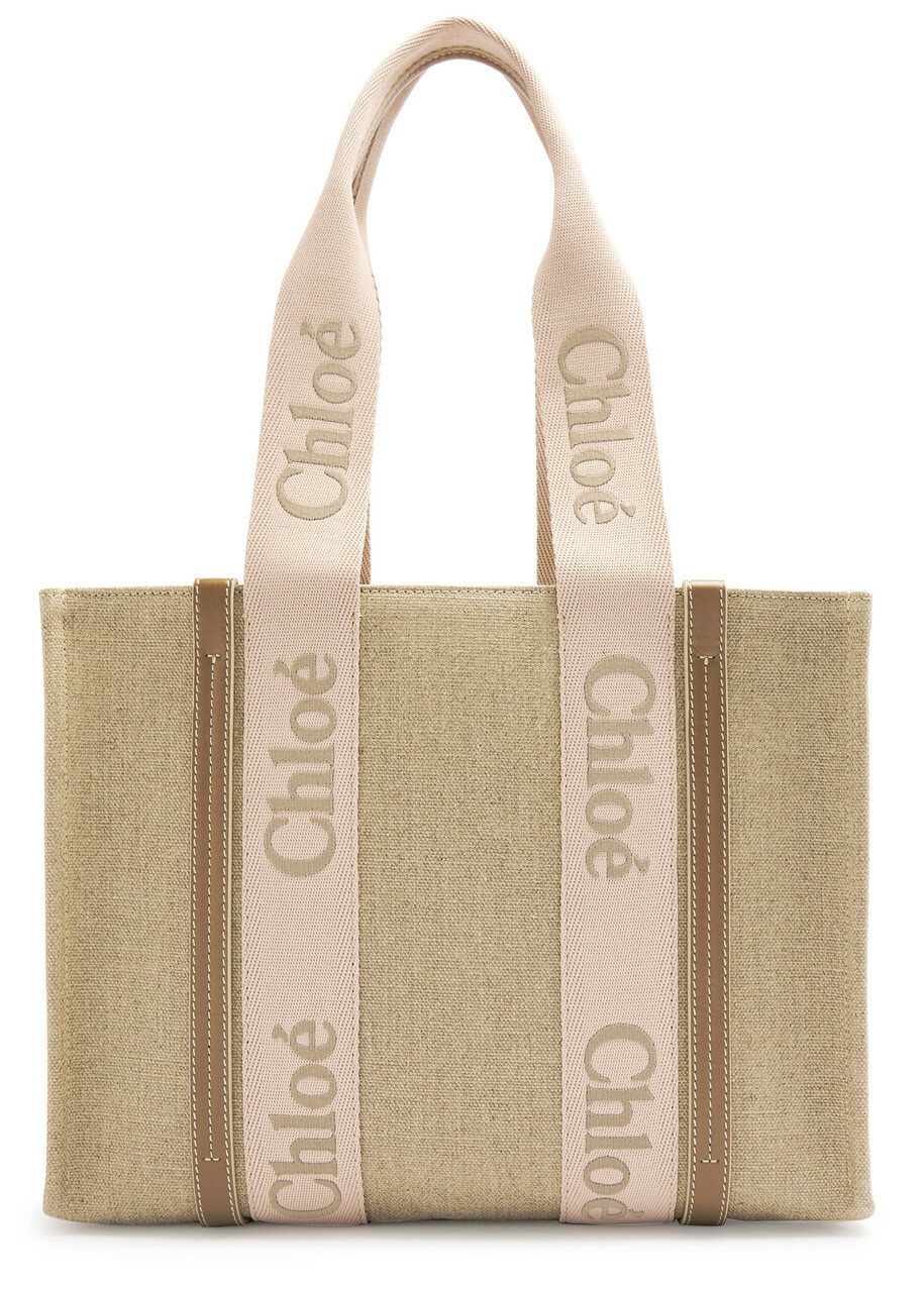 Chloe Woody Medium Linen Canvas Tote - Beige - One Size