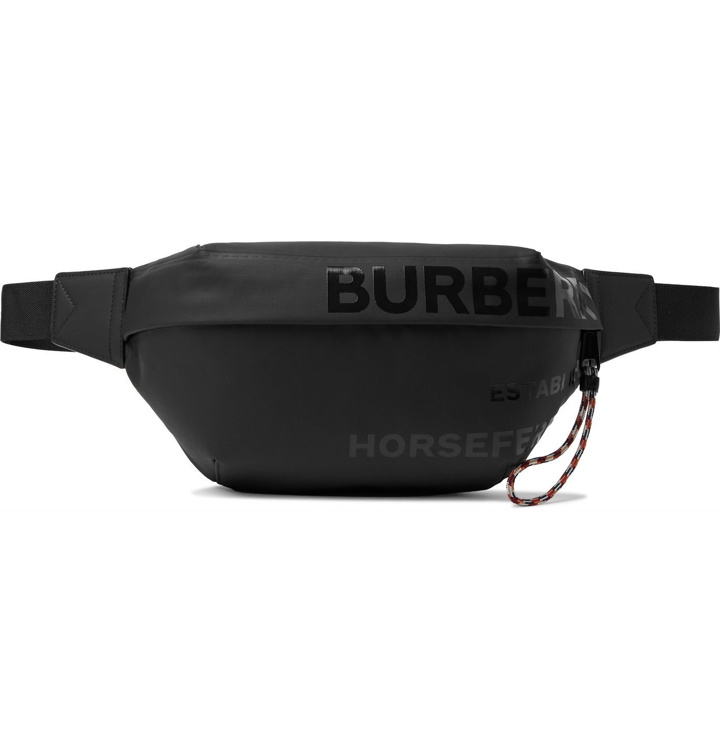 Photo: BURBERRY - Logo-Print Leather-Trimmed ECONYL Belt Bag - Black