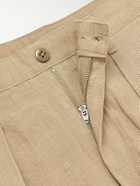 Monitaly - Tapered Pleated Linen and Cotton-Blend Gauze Trousers - Neutrals
