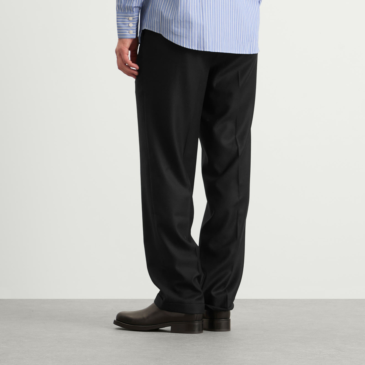 Carter Young Men's Flat Front Trouser in Black Ash Pinstripe