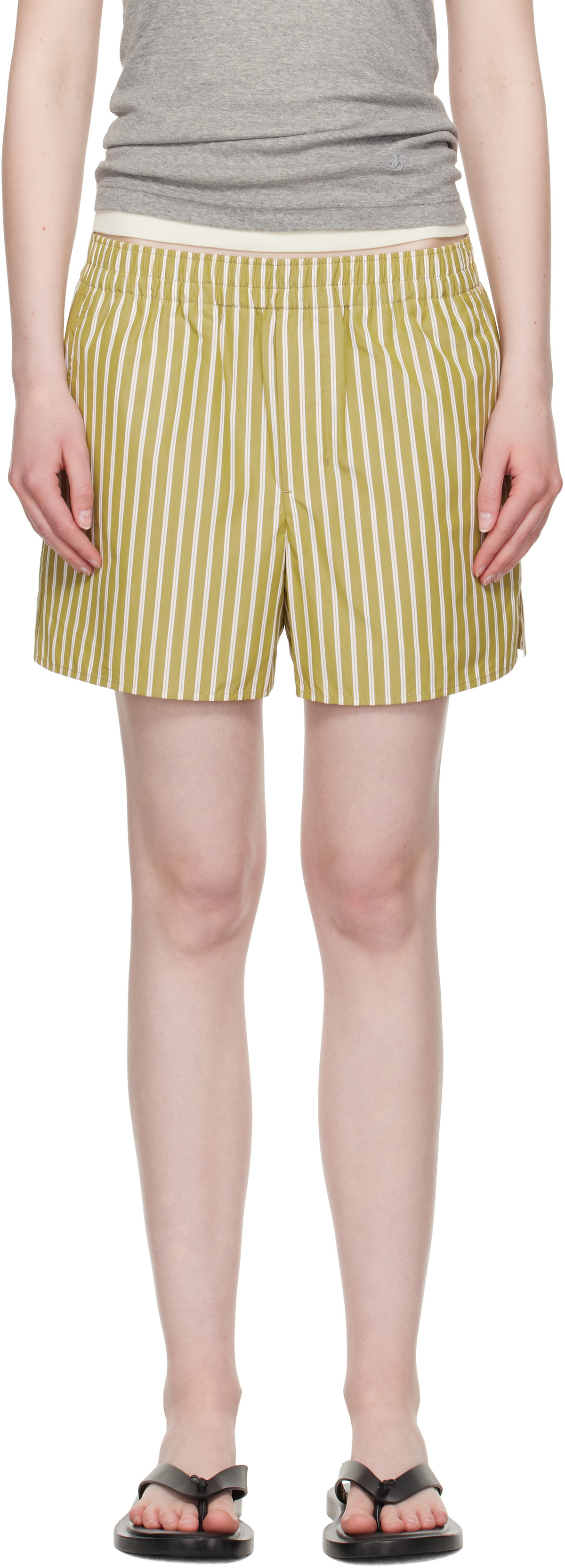 AMI Paris Khaki Cotton Elasticated Shorts