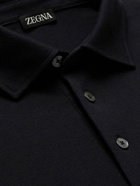 Zegna - Leather-Trimmed Cotton-Piqué Polo Shirt - Blue