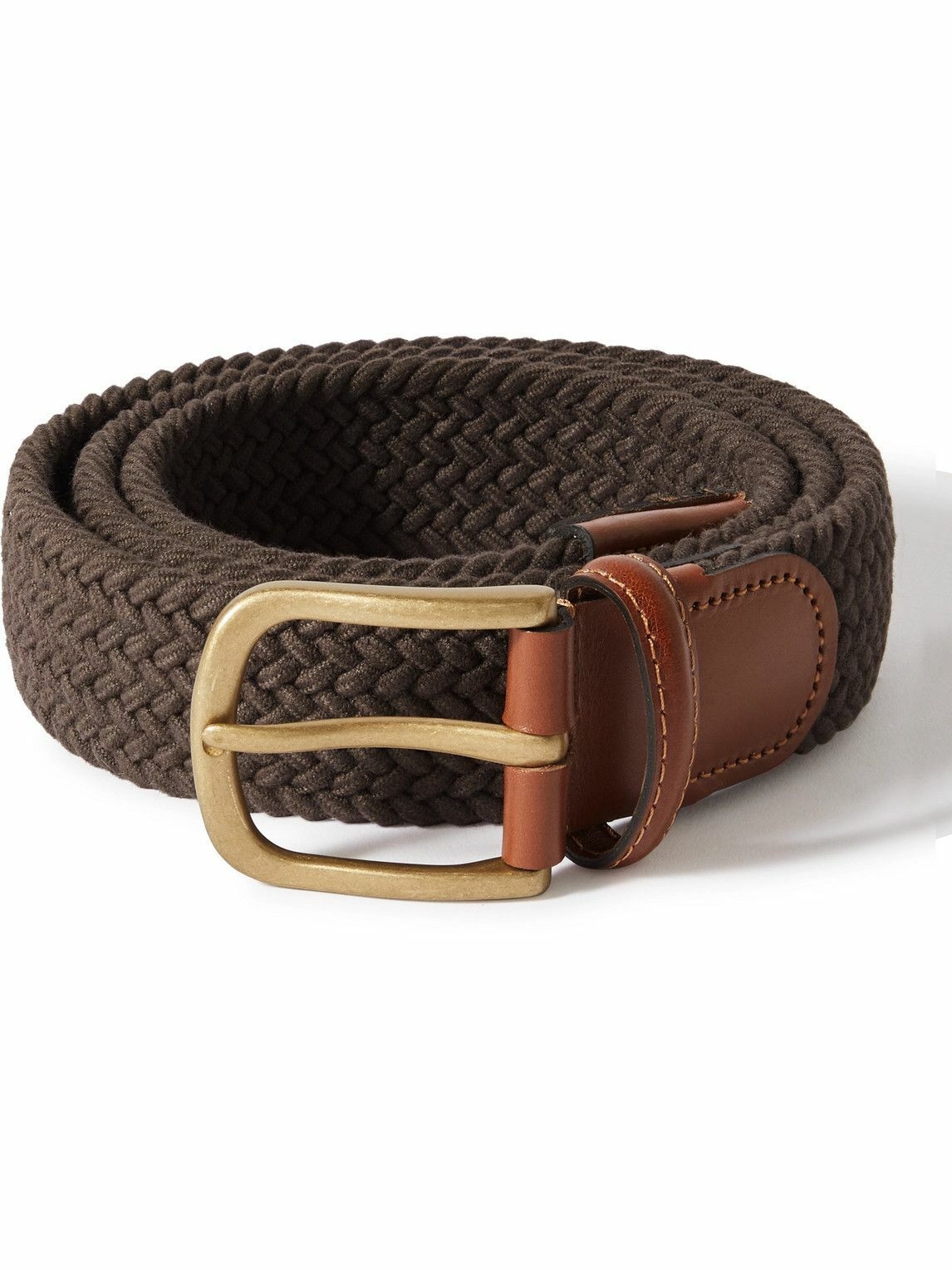Anderson & Sheppard - 3.5cm Leather-Trimmed Woven Stretch-Cotton Belt ...
