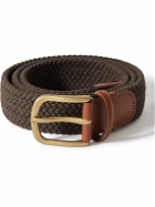 Anderson & Sheppard - 3.5cm Leather-Trimmed Woven Stretch-Cotton Belt - Brown