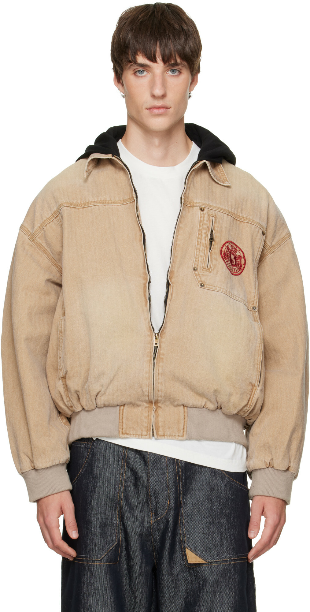 We11done Tan Hooded Herringbone Jacket