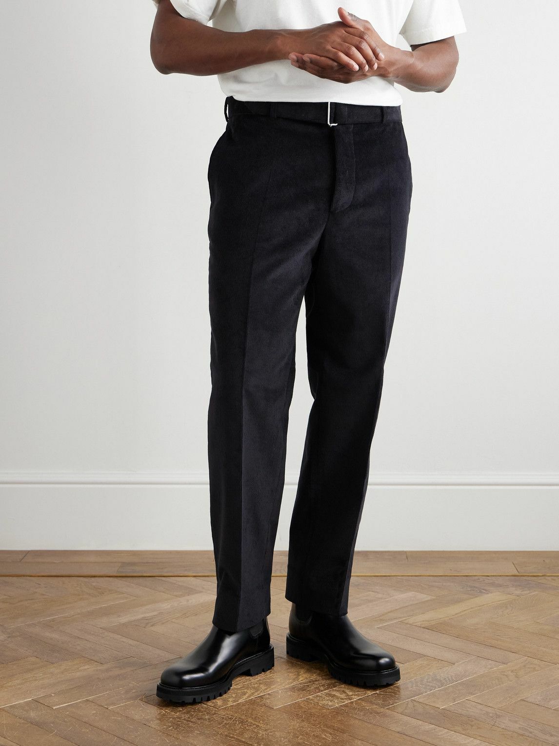 Officine Générale - Hoche Belted Straight-Leg Cotton-Blend Corduroy Trousers - Black