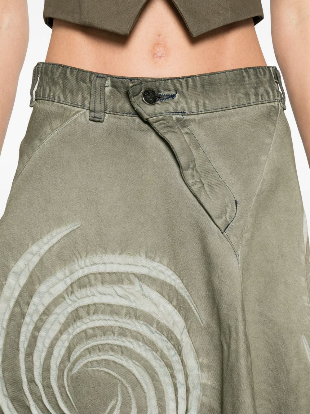 Masha Popova Green Asymmetric Denim Skirt