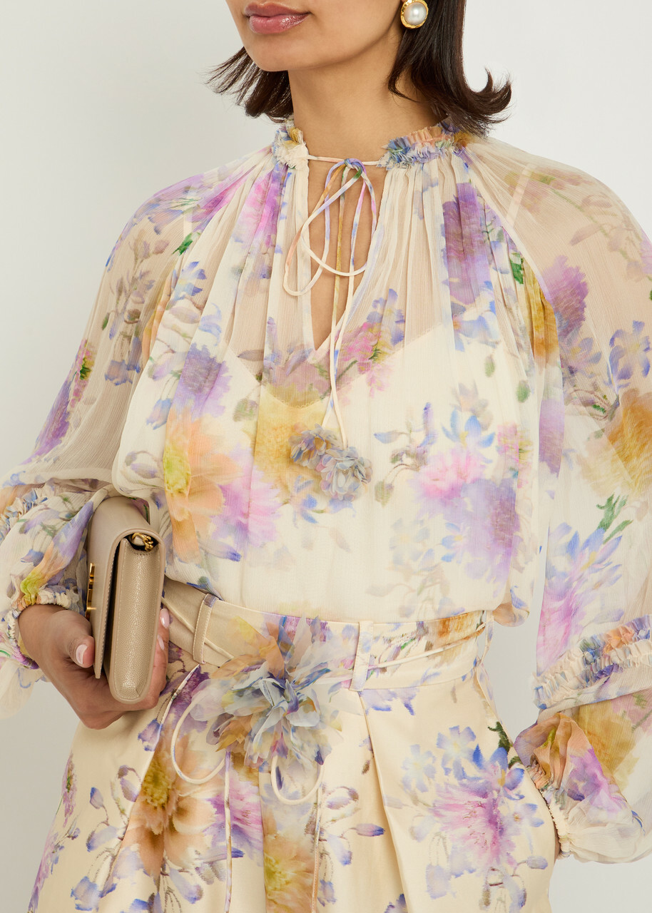 Zimmermann Luna Floral-print Georgette Blouse Cream