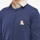 Maison Kitsuné Men's Chillax Fox Patch Adjusted R-Neck Cardigan in Navy Melange