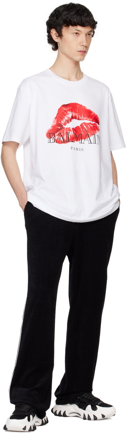 Balmain Black Velvet Monogram Kiss Jersey Sweatpants