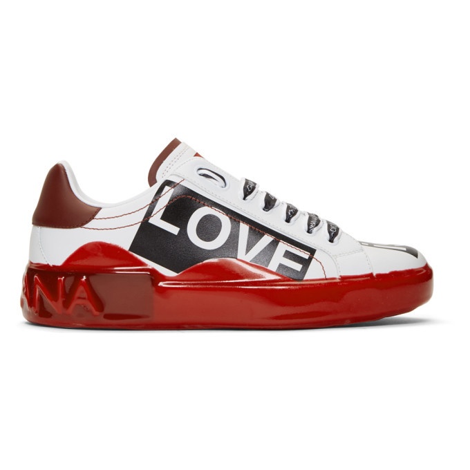 Photo: Dolce and Gabbana White and Red Portofino Melt Love is Love Sneakers