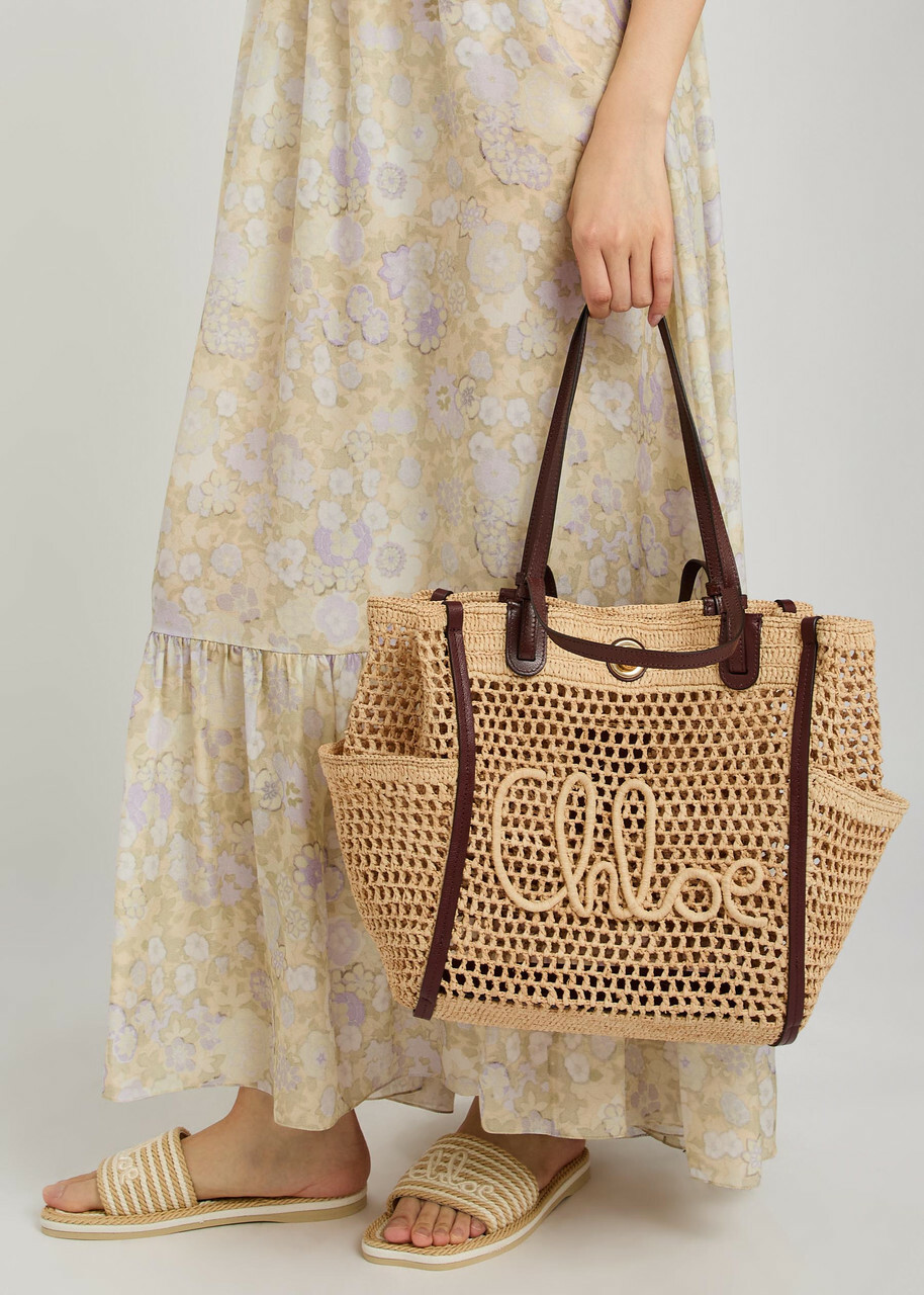 Chloe Iconic Logo Leather and Raffia Tote bag - Sand - One Size