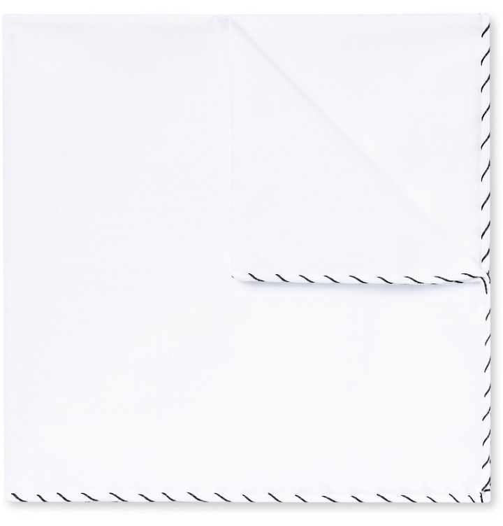 Photo: Brunello Cucinelli - Contrast-Stitched Cotton Pocket Square - White