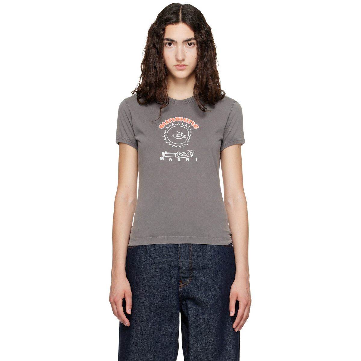 Marni Gray Cotton Sunshine Print T-shirt