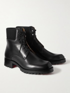 Christian Louboutin - Trapman Ribbed-Knit and Grosgrain-Trimmed Leather Boots - Black