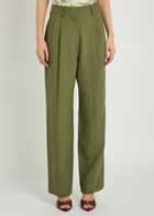 Blaze Milano Fox Pleated Straight-leg Linen Trousers Dark Green