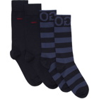 Hugo Two-Pack Navy Stripe Logo Socks