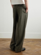 CELINE - Wide-Leg Pleated Checked Wool Trousers - Green