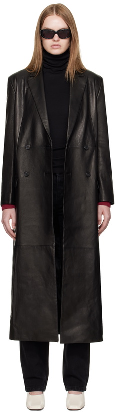 Photo: R2W Black Bakel Maxi Leather Coat
