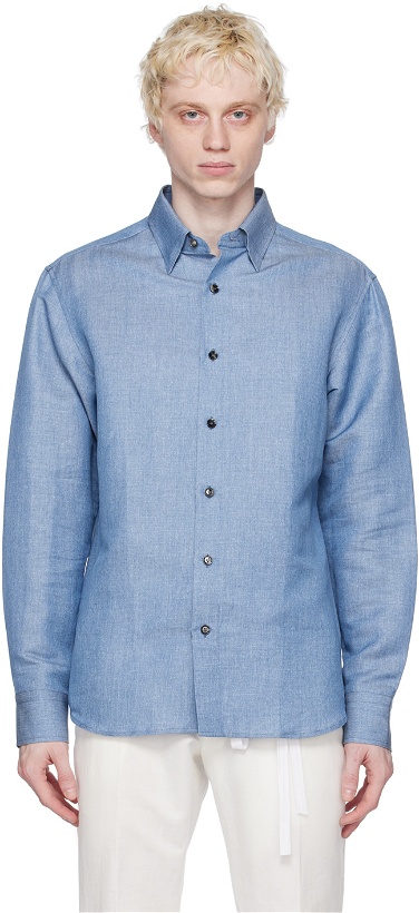 Photo: Brioni Blue Spread Collar Shirt